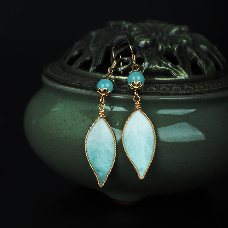 Buddha Stones Boucles d'oreilles pendantes de protection en argent plaqué cuivre et feuille de cyan, faites à la main - image 4