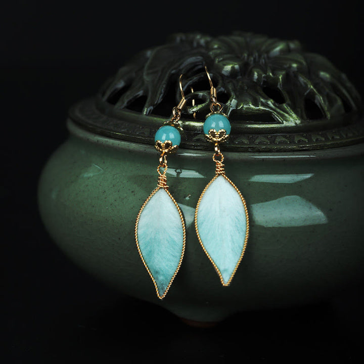 Buddha Stones Boucles d'oreilles pendantes de protection en argent plaqué cuivre et feuille de cyan, faites à la main - image 4