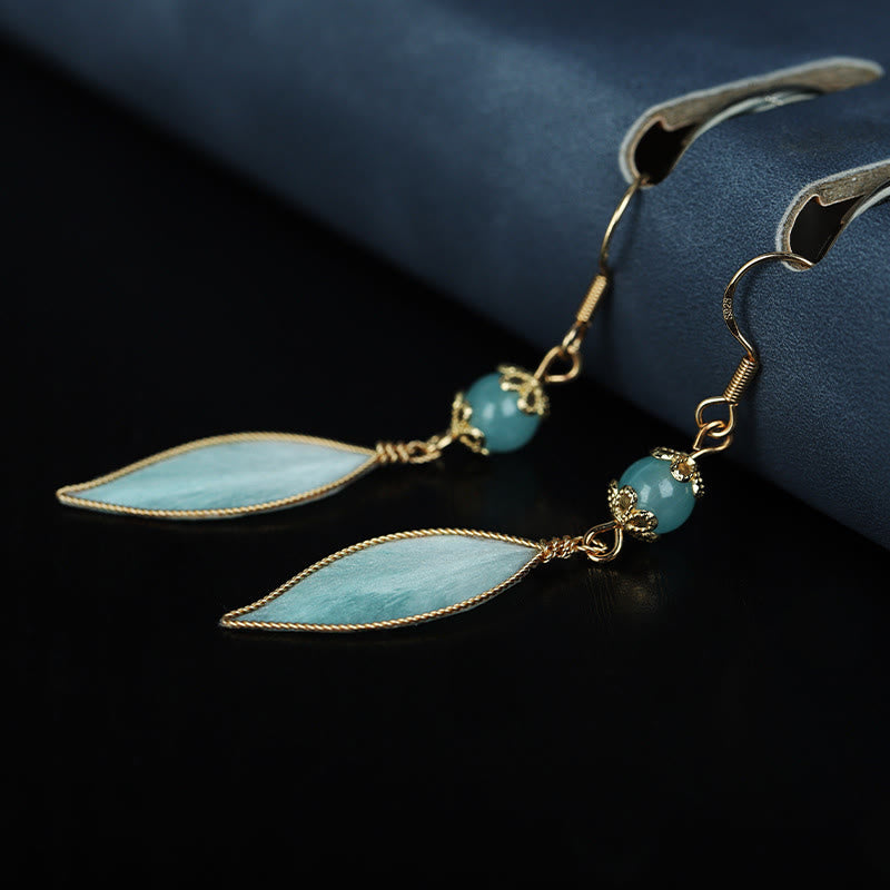 Buddha Stones Boucles d'oreilles pendantes de protection en argent plaqué cuivre et feuille de cyan, faites à la main - image 1