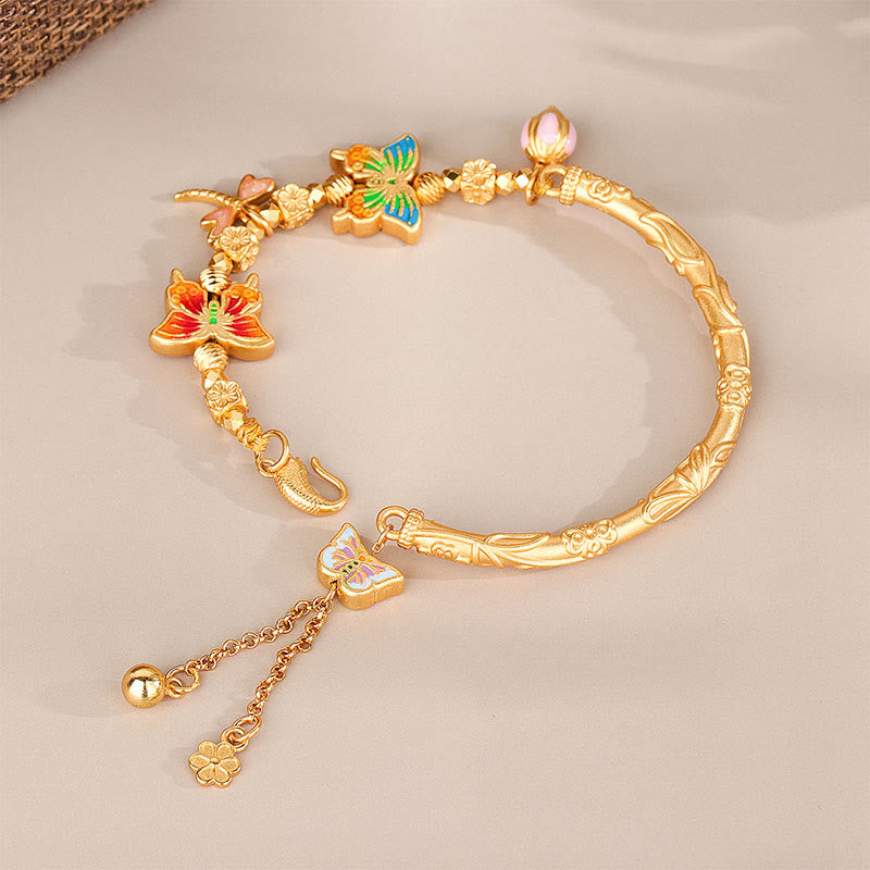 Buddha Stones Bracelet de protection en argent sterling 925 avec papillon et fleur - image 1