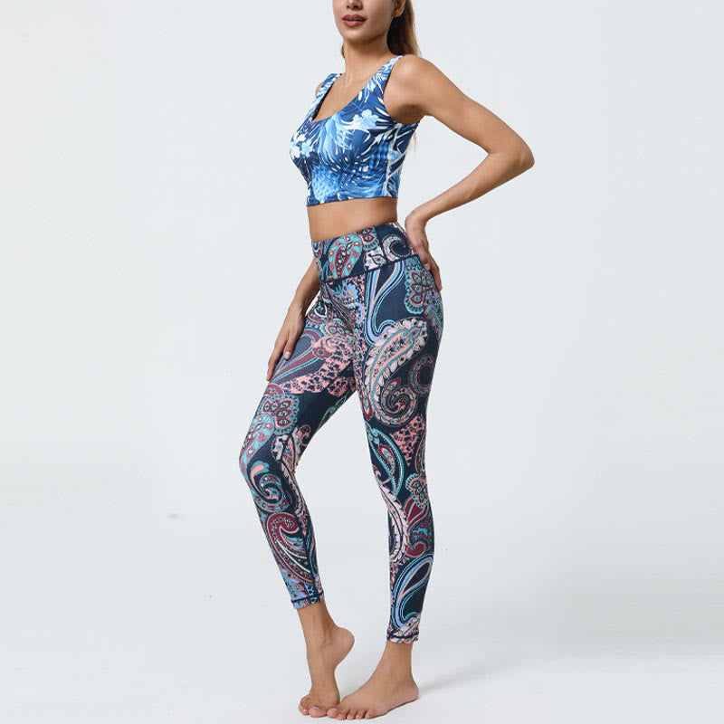 Leggings de sport taille haute pour femme, imprimé Buddha Stones, fleurs, plumes, soleil et lune. - image 4