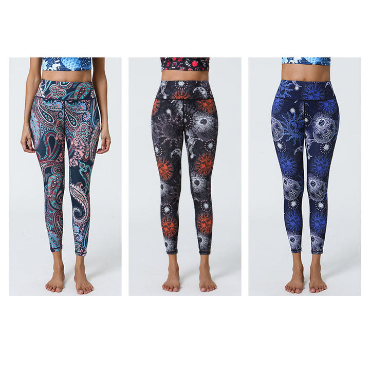 Buddha Stones Fleurs Plumes Soleil Lune Imprimé Sports Fitness Yoga Taille Haute Leggings Pantalons Femme - image 15