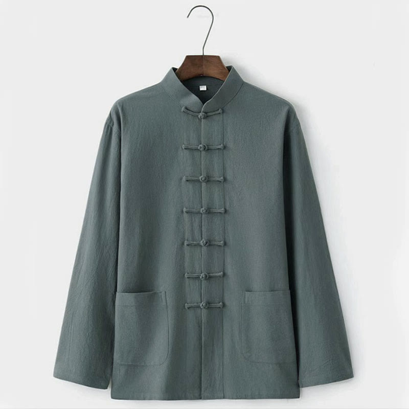 Ensemble pour homme 2 pièces Buddha Stones Tang : chemise à manches longues et pantalon, uniforme traditionnel à boutons griffés. - image 6