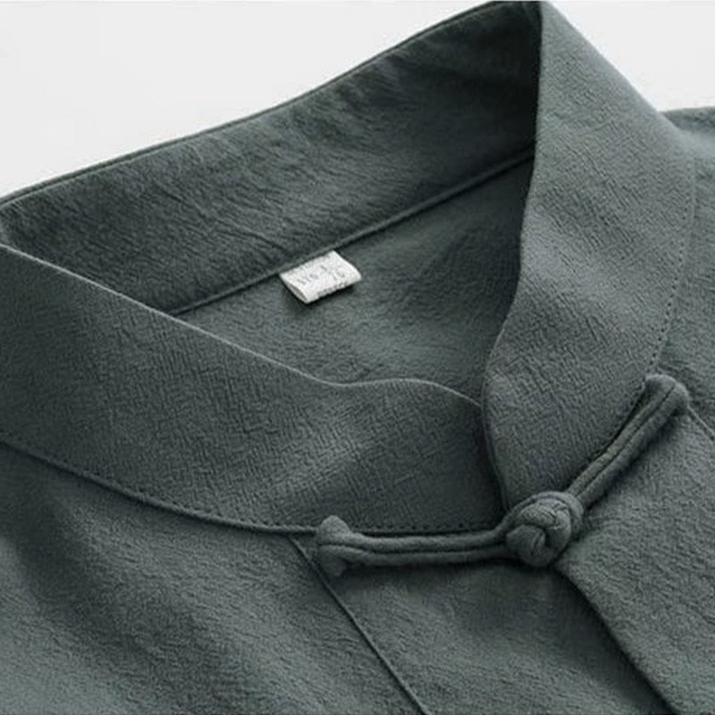 Ensemble pour homme 2 pièces Buddha Stones Tang : chemise à manches longues et pantalon, uniforme traditionnel à boutons griffés. - image 7