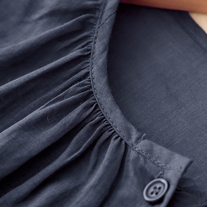 Chemise à manches trois-quarts pour femme, en mélange de matières, avec col rond et boutons, motif Buddha Stones - image 3