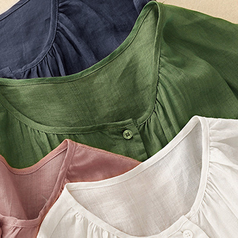 Chemise à manches trois-quarts pour femme, en mélange de matières, avec col rond et boutons, motif Buddha Stones - image 29