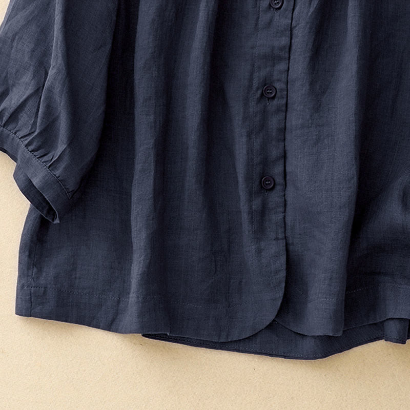 Chemise à manches trois-quarts pour femme, en mélange de matières, avec col rond et boutons, motif Buddha Stones - image 2