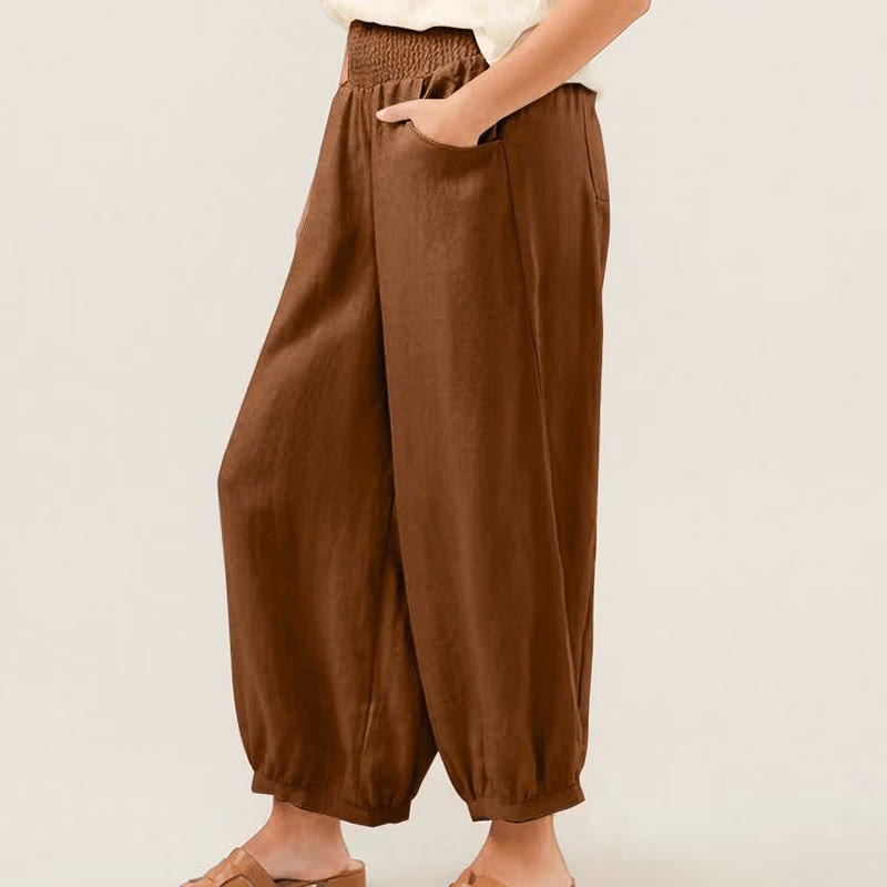 Pantalon harem femme en coton uni couleur Buddha Stones avec poches - image 7