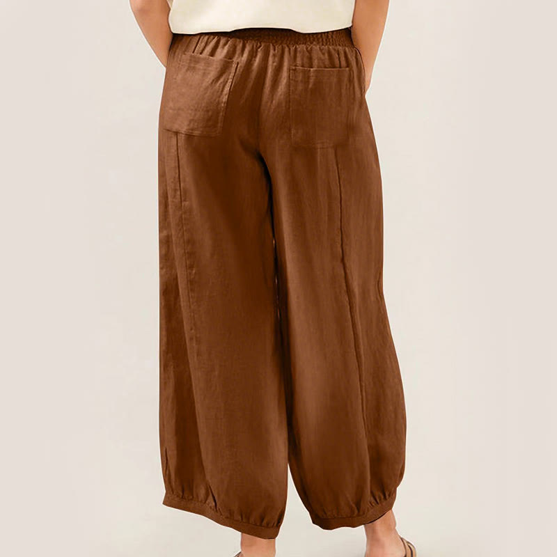 Pantalon harem femme en coton uni couleur Buddha Stones avec poches - image 9