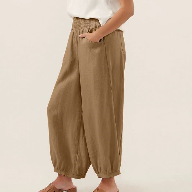 Pantalon harem femme en coton uni couleur Buddha Stones avec poches - image 11