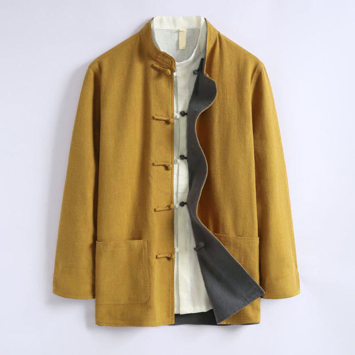 Veste réversible chinoise à manches longues en coton avec boutons grenouille, motif Buddha Stones - image 1