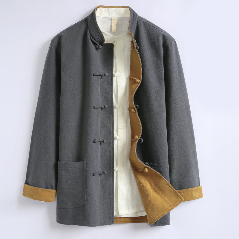 Veste réversible chinoise à manches longues en coton avec boutons grenouille, motif Buddha Stones - Gris - US/UK/AU44，EU54 (5XL) - image 0