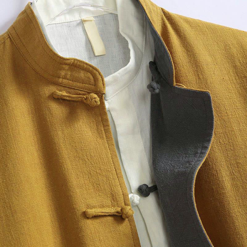 Veste réversible chinoise à manches longues en coton avec boutons grenouille, motif Buddha Stones - image 2