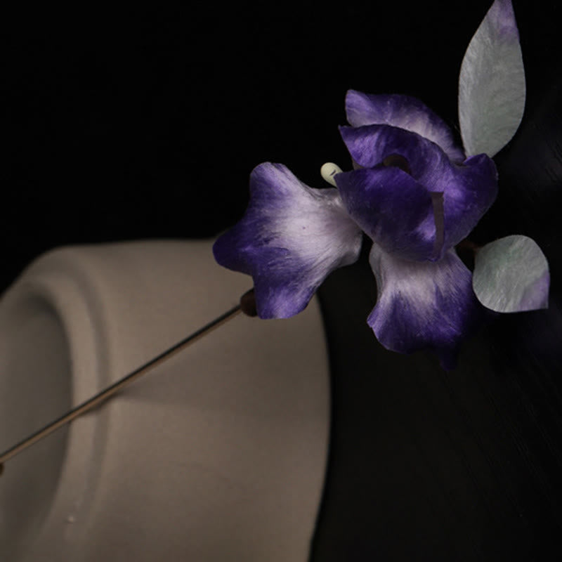 Buddha Stones Broche de protection en soie faite main, iris violet et blanc - image 8