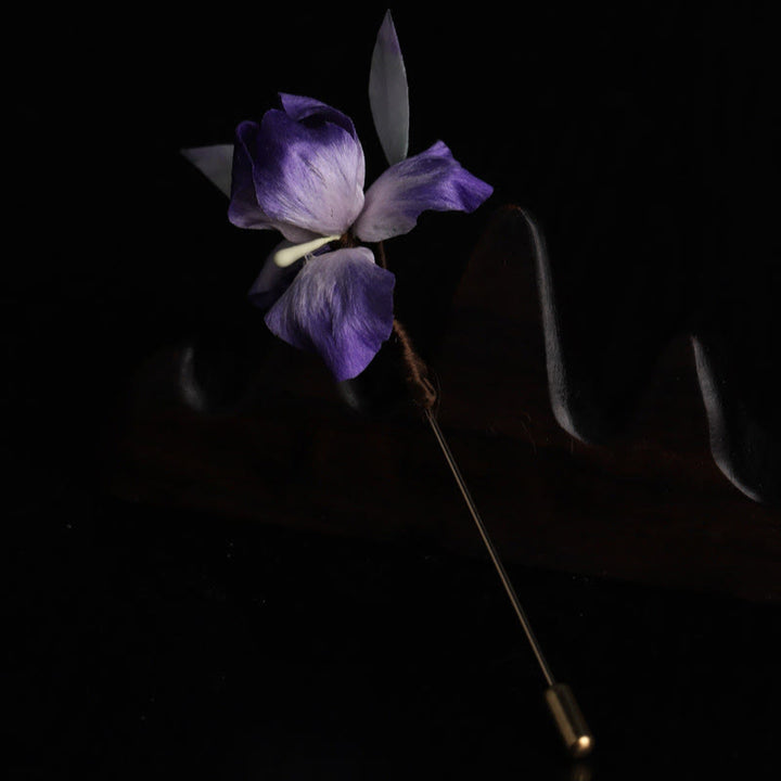Buddha Stones Broche de protection en soie faite main, iris violet et blanc - image 3
