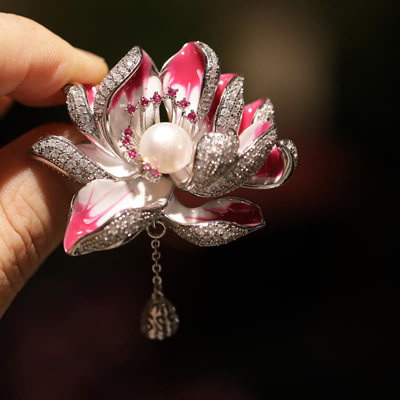 Buddha Stones Broche en cuivre Fleur de lotus et perle, symbole de nouveau départ - image 3