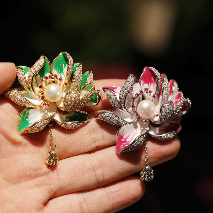 Buddha Stones Broche en cuivre Fleur de lotus et perle, symbole de nouveau départ - image 5