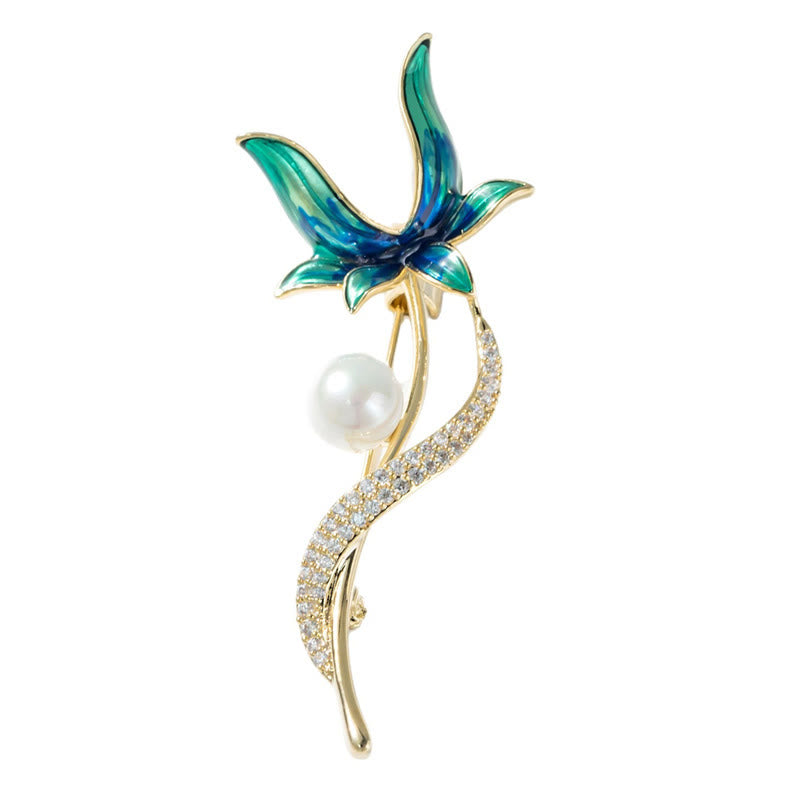 Buddha Stones Broche en cuivre « Fleur de magnolia et perle, symbole d'optimisme » - image 5