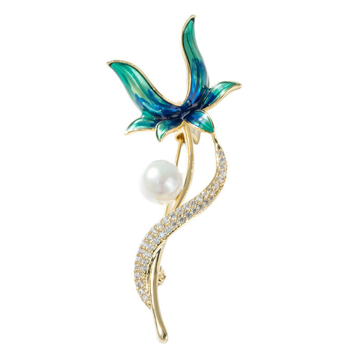 Buddha Stones Broche en cuivre « Fleur de magnolia et perle, symbole d'optimisme » - image 5