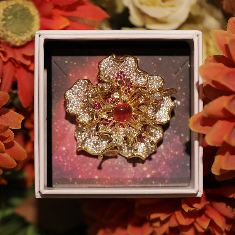 Buddha Stones Broche en cuivre à motif pivoine, symbole de prospérité - image 1