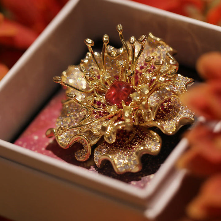 Buddha Stones Broche en cuivre à motif pivoine, symbole de prospérité - image 2