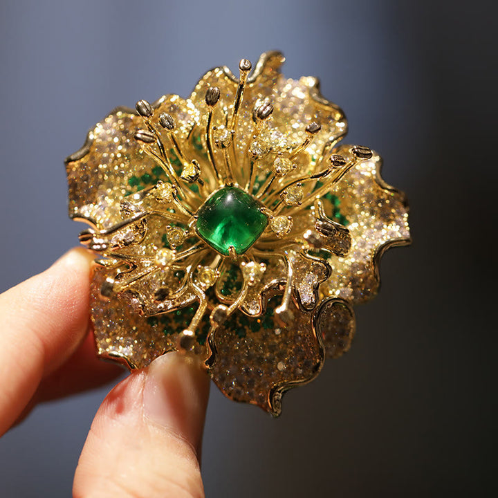 Buddha Stones Broche en cuivre à motif pivoine, symbole de prospérité - image 9