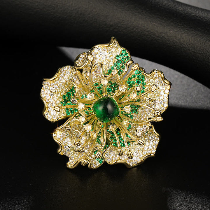 Buddha Stones Broche en cuivre à motif pivoine, symbole de prospérité - Pivoine verte - image 8