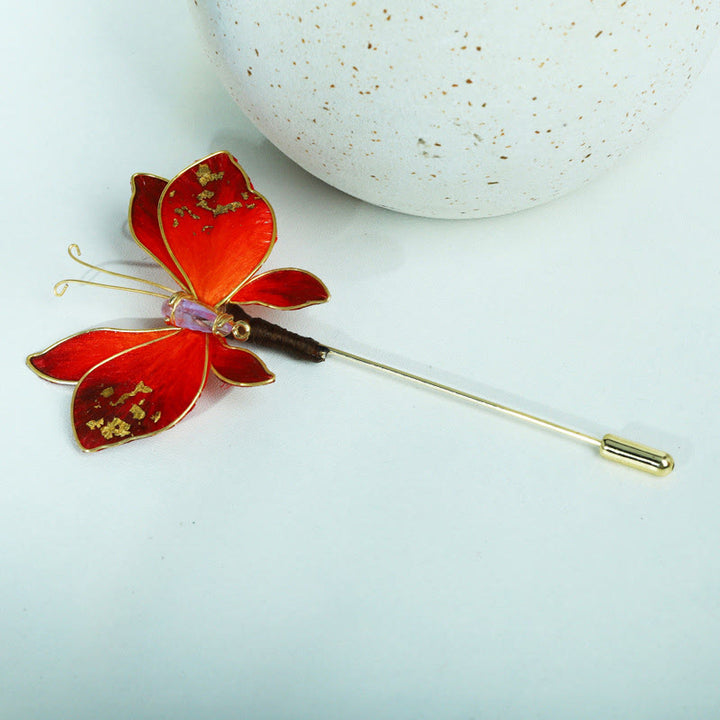 Buddha Stones Broche papillon rouge en velours de soie artisanale - image 1