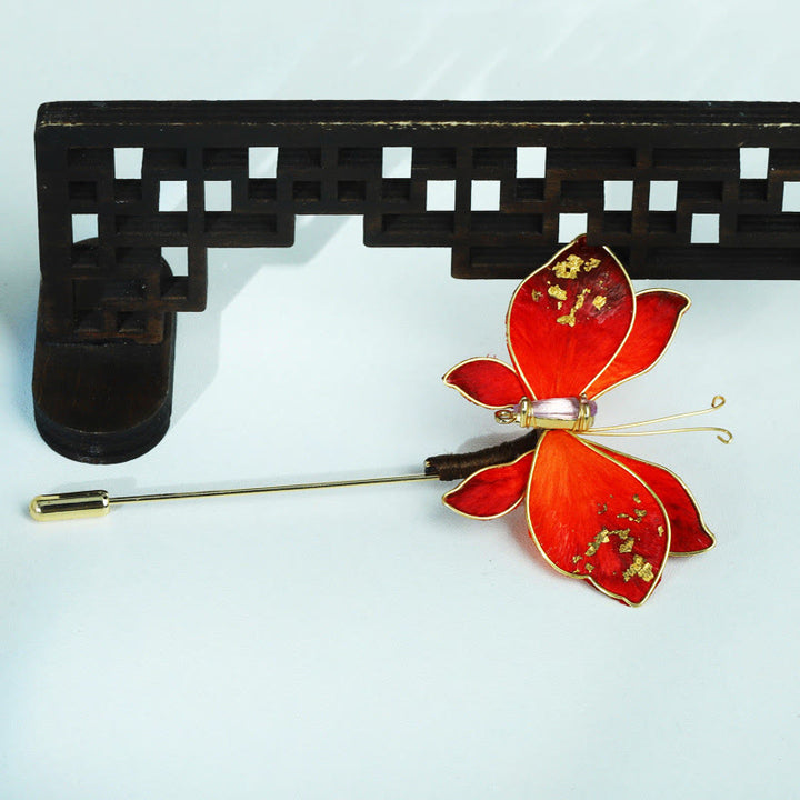 Buddha Stones Broche papillon rouge en velours de soie artisanale - image 2
