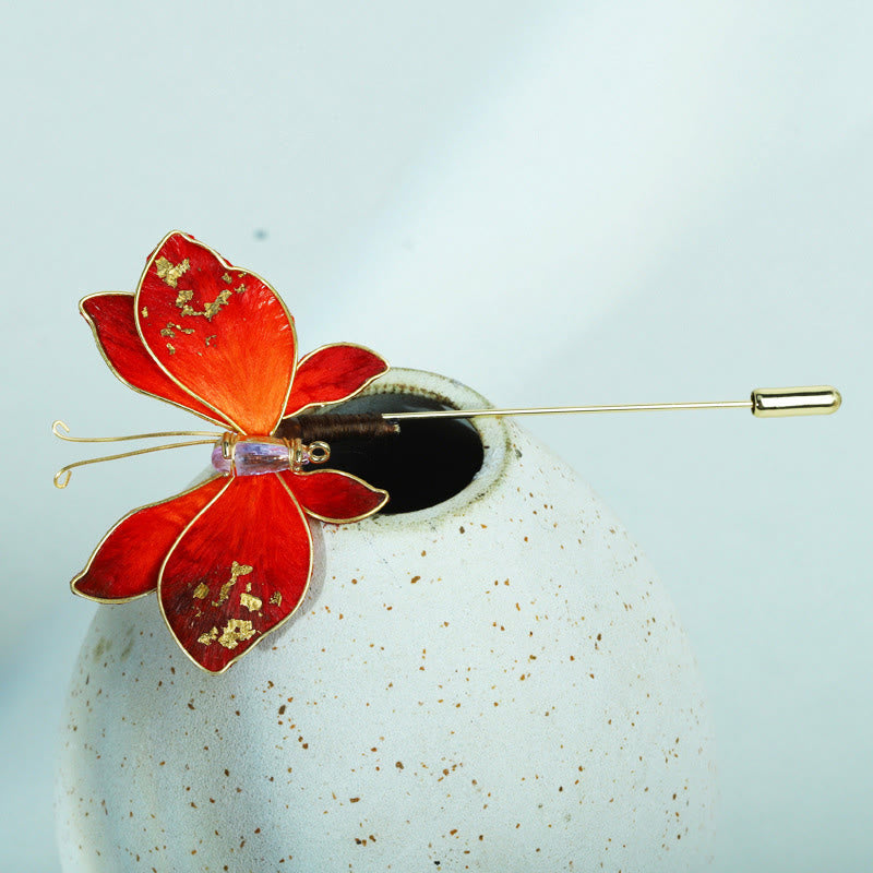 Buddha Stones Broche papillon rouge en velours de soie artisanale - image 4