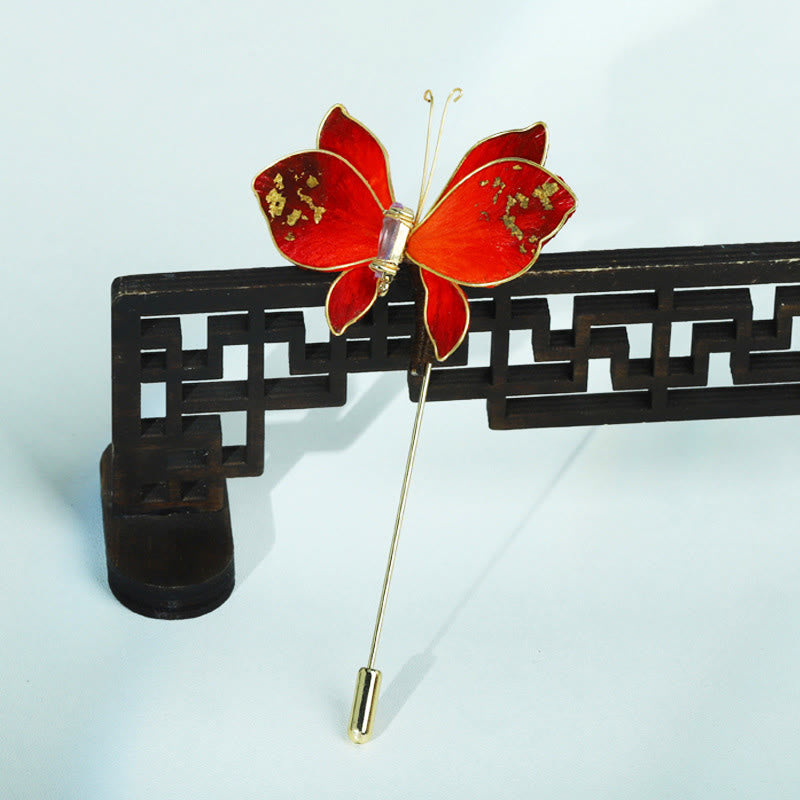 Buddha Stones Broche papillon rouge en velours de soie artisanale - image 5