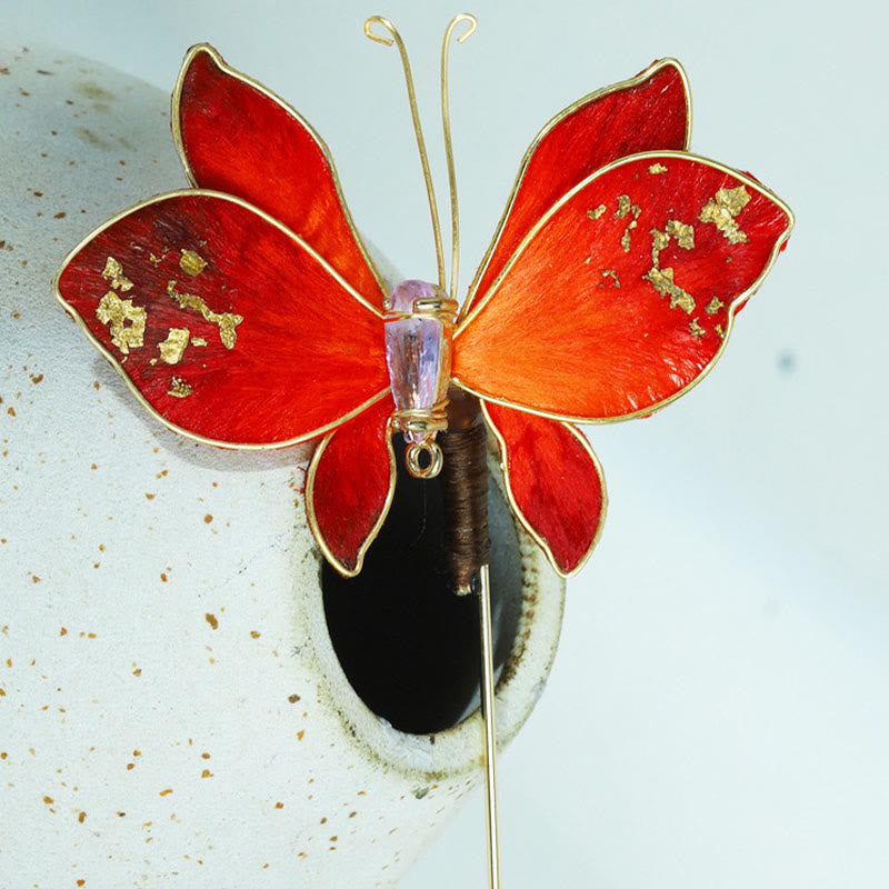 Buddha Stones Broche papillon rouge en velours de soie artisanale - image 11
