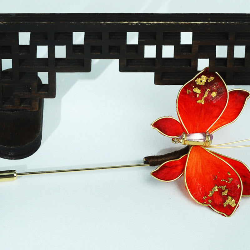 Buddha Stones Broche papillon rouge en velours de soie artisanale - image 6