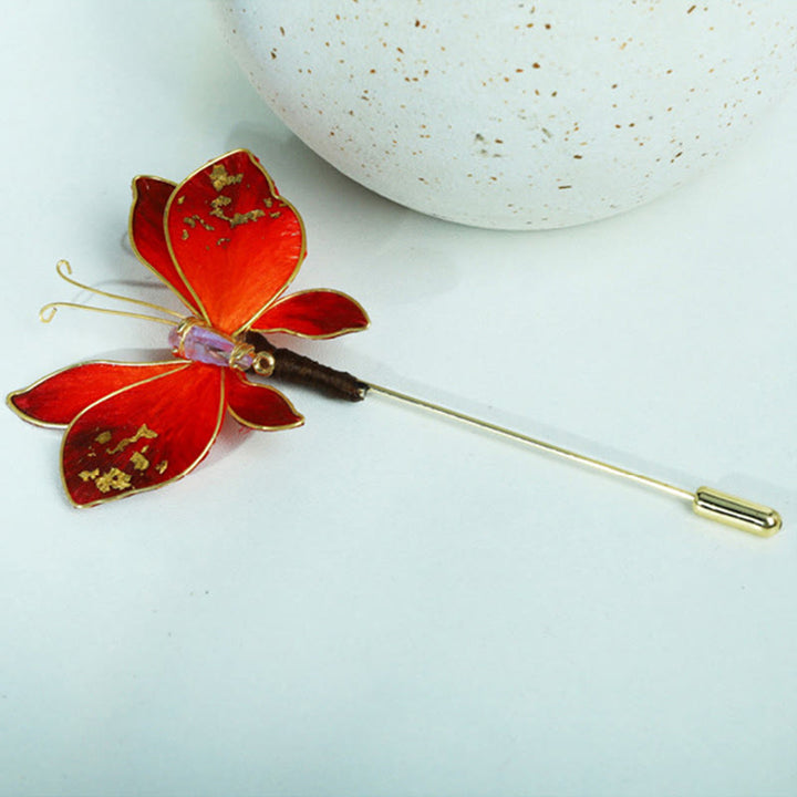 Buddha Stones Broche papillon rouge en velours de soie artisanale - image 7