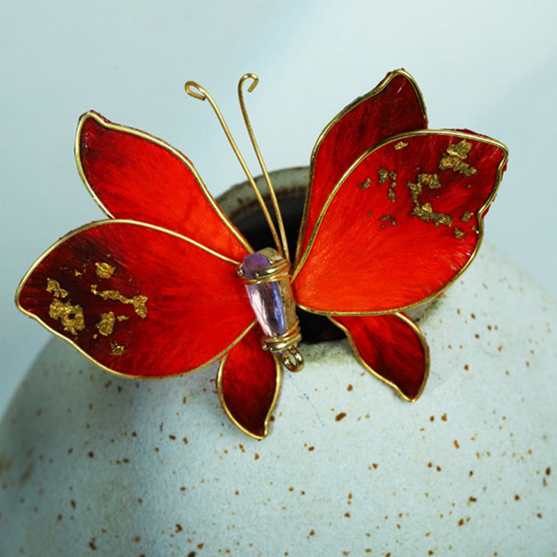 Buddha Stones Broche papillon rouge en velours de soie artisanale - image 9