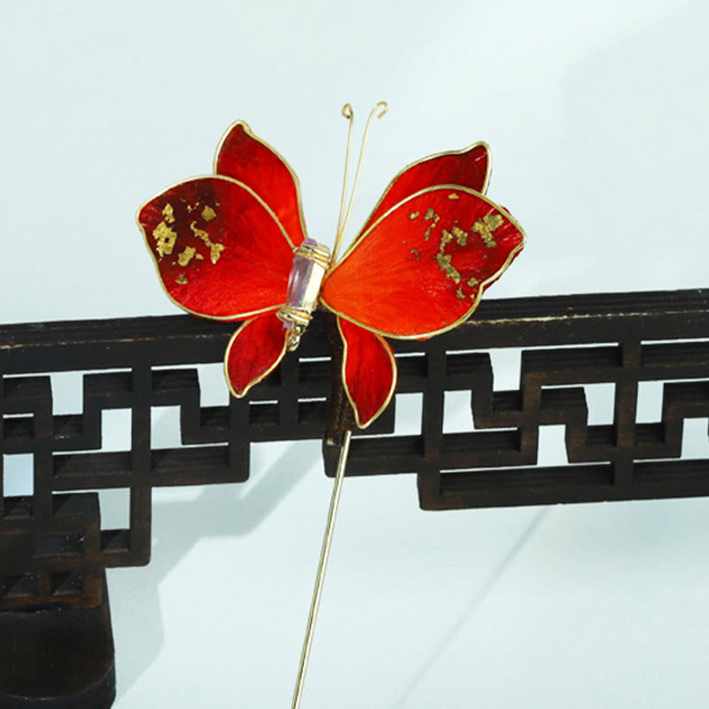 Buddha Stones Broche papillon rouge en velours de soie artisanale - image 8
