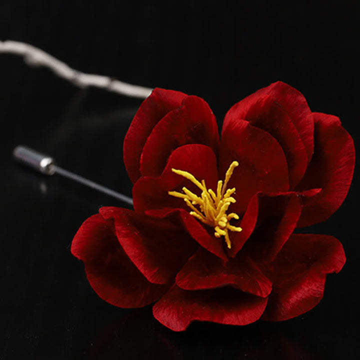 Buddha Stones Broche Camélia Rouge, symbole de sincérité et de bénédiction, confectionnée à la main en soie, patrimoine culturel - image 10