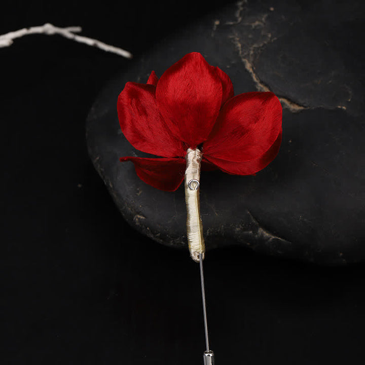 Buddha Stones Broche Camélia Rouge, symbole de sincérité et de bénédiction, confectionnée à la main en soie, patrimoine culturel - image 4