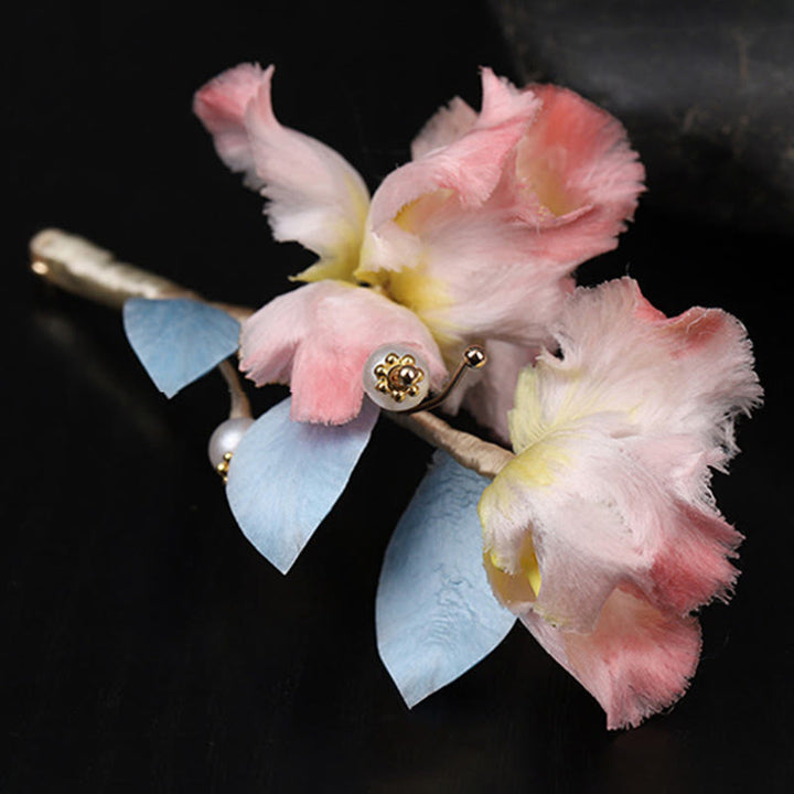 Buddha Stones Broche de protection en soie artisanale ornée d'un iris rose - image 4