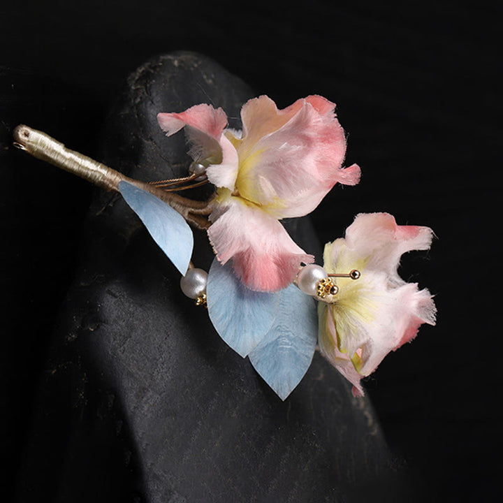 Buddha Stones Broche de protection en soie artisanale ornée d'un iris rose - image 8