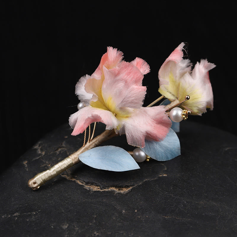 Buddha Stones Broche de protection en soie artisanale ornée d'un iris rose - Iris rose d'environ 7 cm - image 0