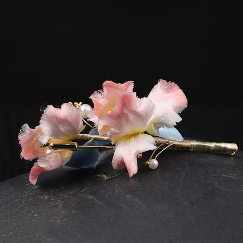 Buddha Stones Broche de protection en soie artisanale ornée d'un iris rose - image 5