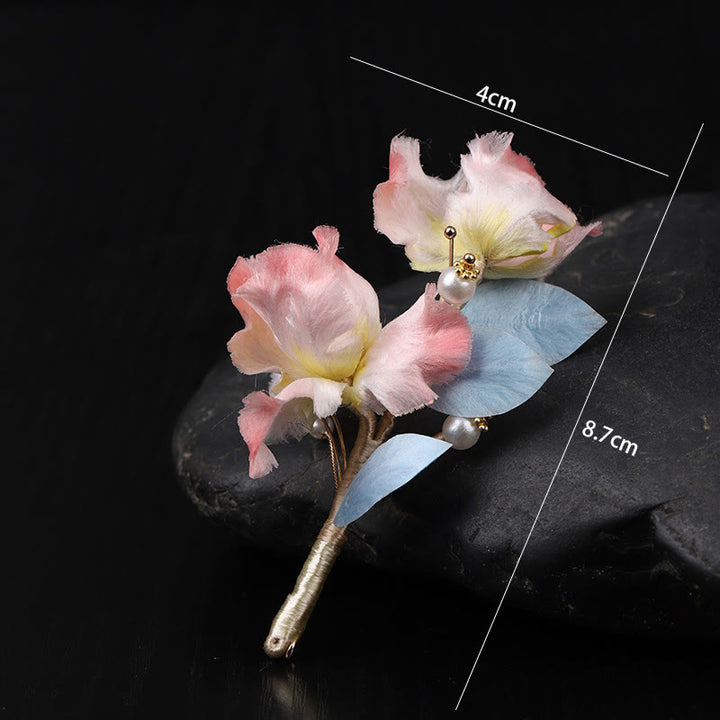 Buddha Stones Broche de protection en soie artisanale ornée d'un iris rose - image 10