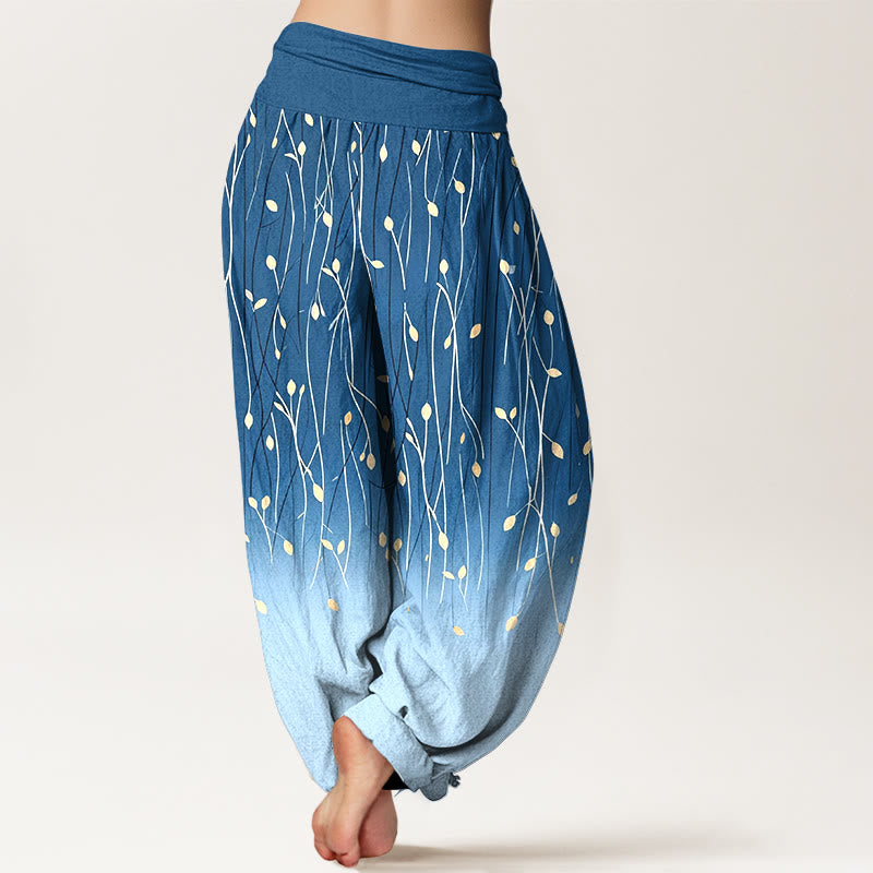 Buddha Stones Pantalon harem en pur coton à motif branches et feuilles dégradées, taille élastique, pour femme - image 1