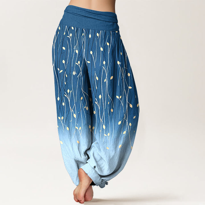 Buddha Stones Pantalon harem en pur coton à motif branches et feuilles dégradées, taille élastique, pour femme - image 1