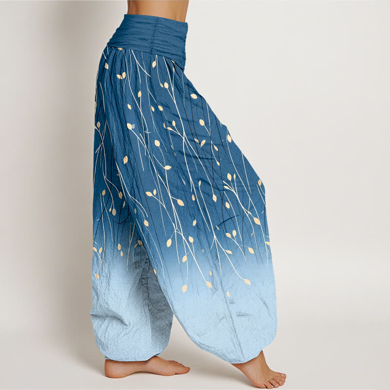 Buddha Stones Pantalon harem en pur coton à motif branches et feuilles dégradées, taille élastique, pour femme - image 2