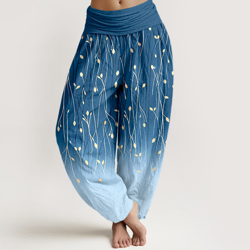 Buddha Stones Pantalon harem en pur coton à motif branches et feuilles dégradées, taille élastique, pour femme - Bleu royal - US16，UK/AU20，EU48 (3XL) - image 0