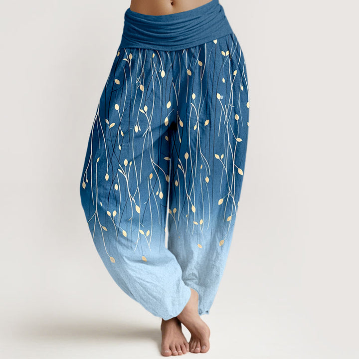 Buddha Stones Pantalon harem en pur coton à motif branches et feuilles dégradées, taille élastique, pour femme - Bleu royal - US16，UK/AU20，EU48 (3XL) - image 0