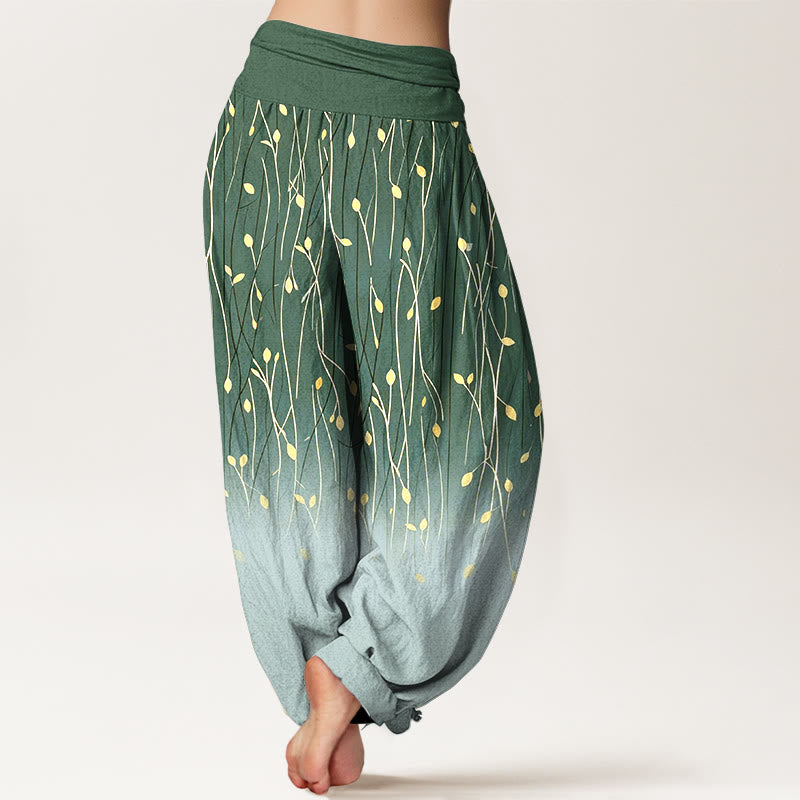 Buddha Stones Pantalon harem en pur coton à motif branches et feuilles dégradées, taille élastique, pour femme - image 6