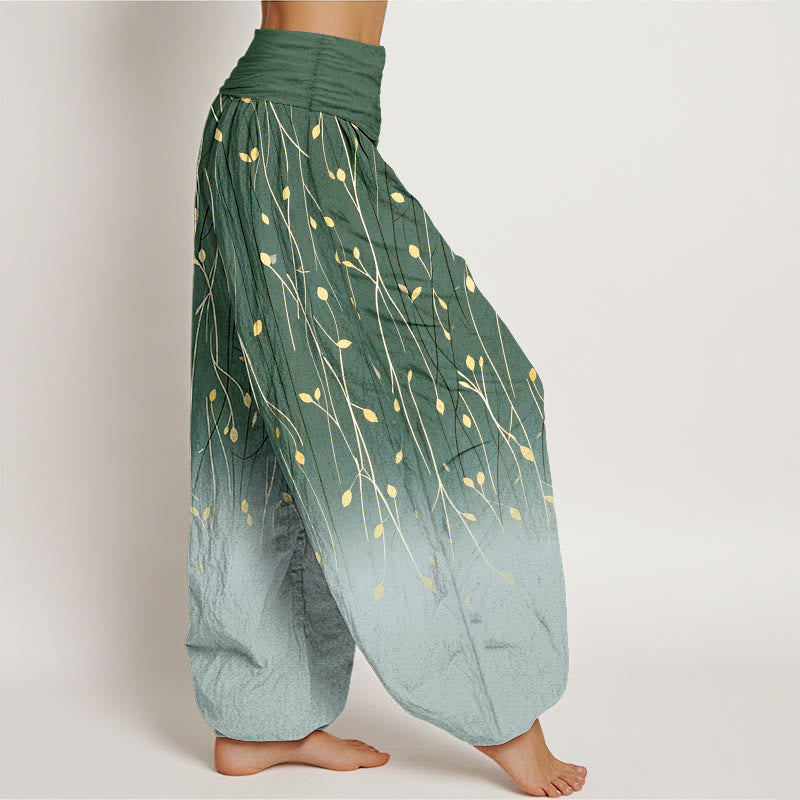 Buddha Stones Pantalon harem en pur coton à motif branches et feuilles dégradées, taille élastique, pour femme - image 7
